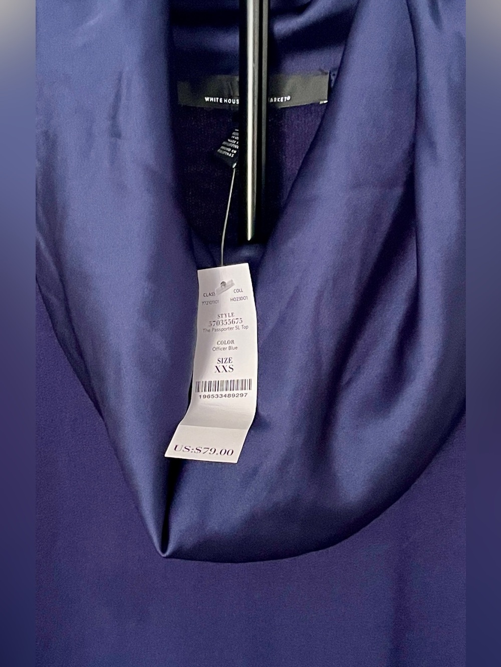 💙 NWT! White House Black Market Cobalt Blue Satin Cowl Neck Top | XXS - Picture 6 of 11